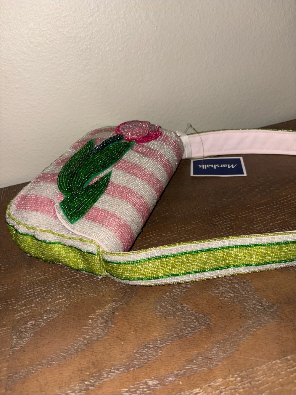 NWT Beaded Pink Stripe Tulip Handcrafted In India Bag - Picture 3 of 5